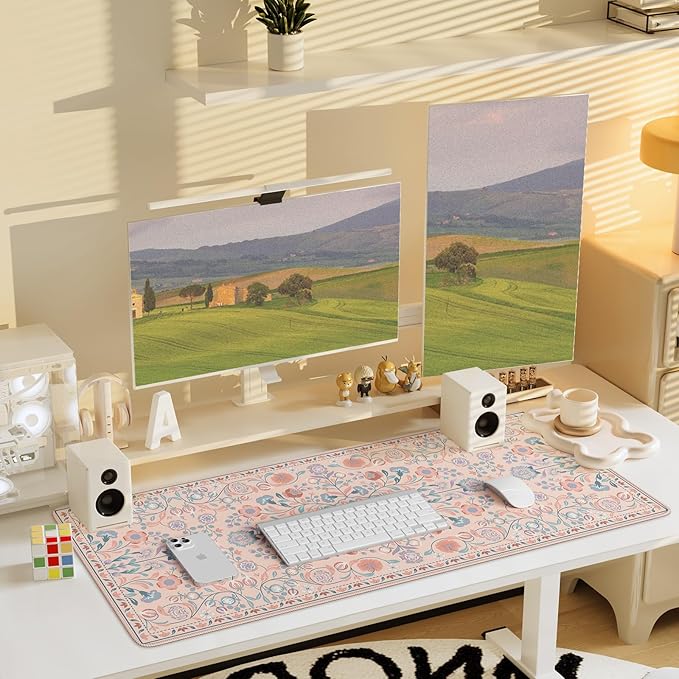 iCasso Desk Mat for Keyboard and Mouse, Large Mouse Pad, Desk Pad Mat, Anti-Slip Big Mousepad with Stitched Edges for Computer Desktop(Peach Pink)