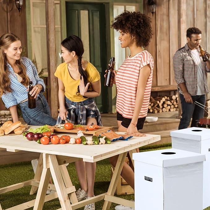 3 Pcs Cardboard Trash Cans with Lid Disposable and Reusable Corrugated Cardboard Trash Cans Recycling Bins Bulk with 6 Garbage Bags White Rubbish Boxes for Parties Events(30 Gallon)