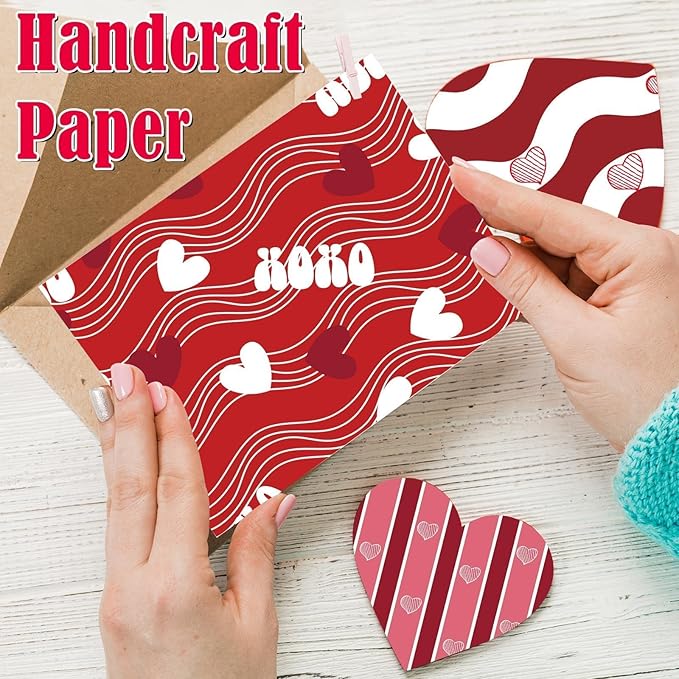 48Pcs Heart Pink Scrapbook Paper Pad, 12x12 Inch Colorful Love Decorative Craft Paper for Junk Journal Supplies, DIY Cards, and Photo Albums, Aesthetic Craft Supplies for Kids and Adults