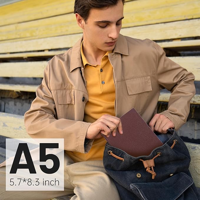 CAGIE Lined Journal Notebook for Men & Women,176 Pages A5 Medium Size Softcover Leather Journals for Writing,Travel,Business,Work & School, 100 GSM Thick Paper (5.7'' x 8.3'') (Burgundy)