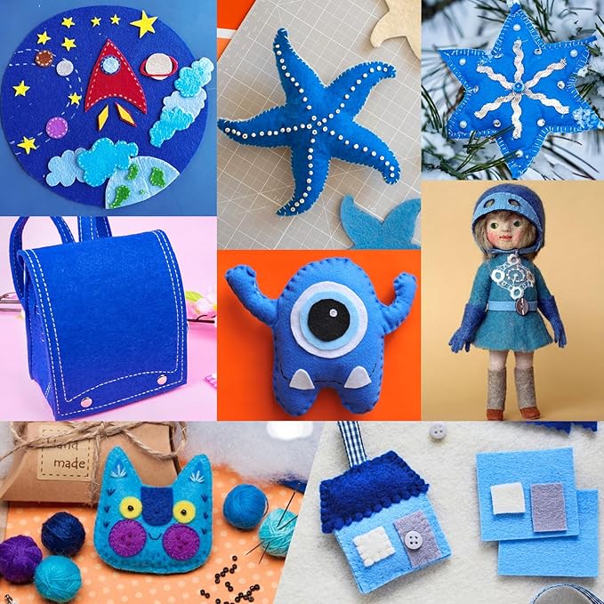 XSEINO 13 Rolls 8"x35" 1.4mm Thick Soft Felt Fabric Sheet 13 Assorted Blue Series Colors Felt Pack Pastel Felt Sheets for DIY Craft Sewing Squares Nonwoven Patchwork