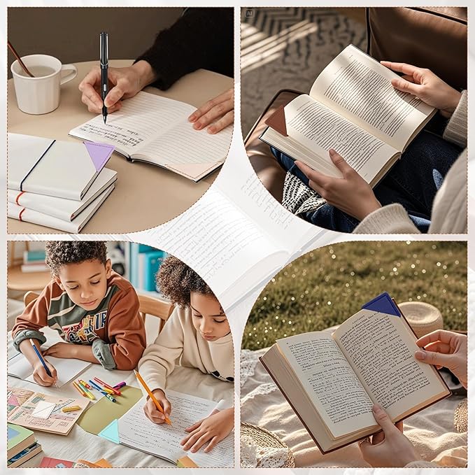 Leather Corner Bookmarks, 6 Pcs Square Page Book Marks Marks Cute Corner Page Bookmarks for Women Book Accessories for Teachers Students School Office Home Supplies