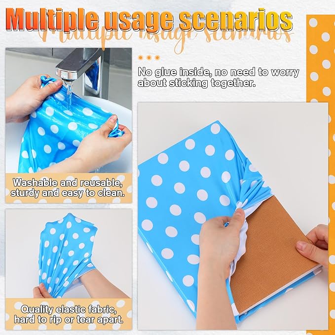 Yexiya 6 Pcs Stretchable Book Cover Jumbo Fabric Book Covers Colorful Pattern Book Protector Washable Reusable Protective Textbook Cover for Hardcover Textbooks up to 9 x 11 in (Dot Pattern)