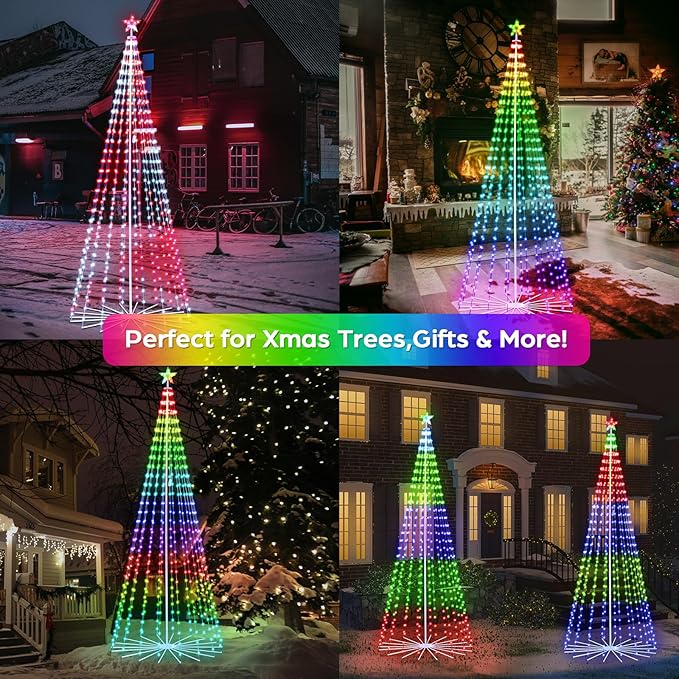 10FT Smart Christmas Tree Lights with App & Remote Control, 514 RGB Color Changing LED Cone Tree Lights, Music Sync, Custom Light Show, IP44 Waterproof Outdoor Decoration for Xmas, New Year, Parties