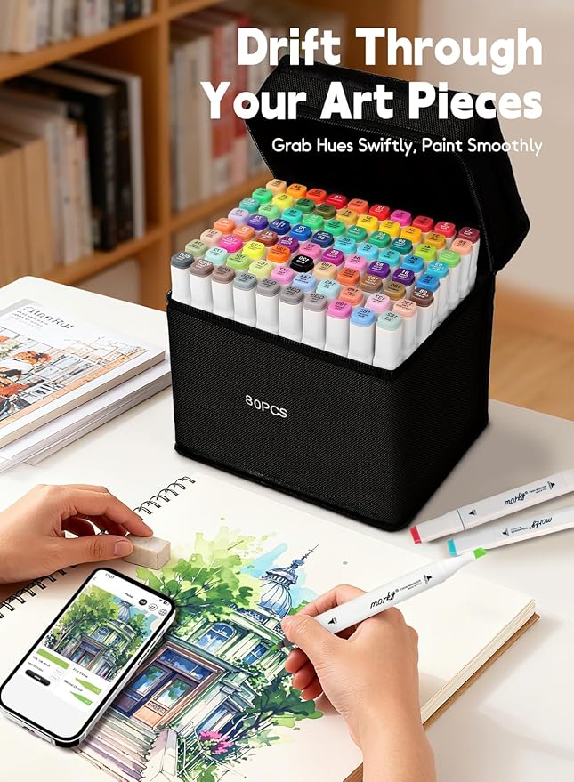 120 Colors Alcohol Markers with Free App, Chisel & Fine Tip Alcohol-Based Marker Set for Adults Kids, Dual Tip Artist Markers for Drawing, Coloring Illustration, Painting and Great Gift Idea