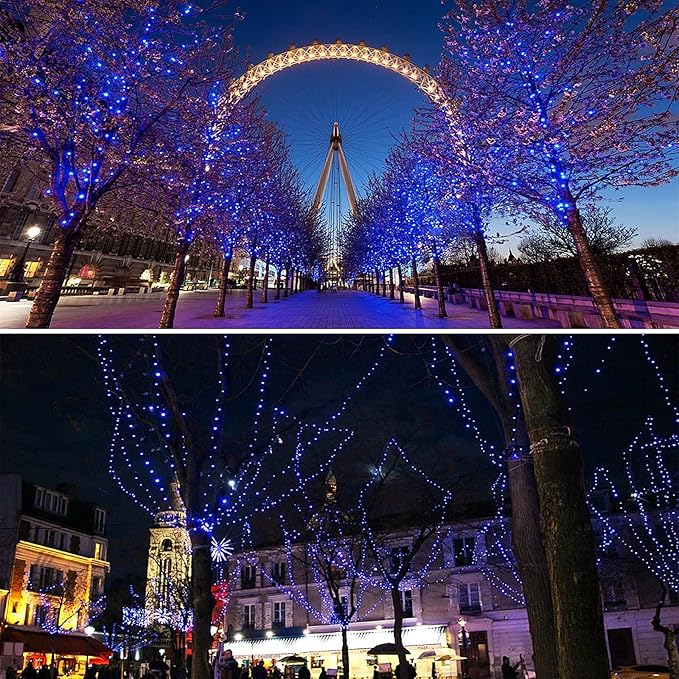 2-Pack 200 LED Extendable Christmas Lights, 66FT Blue Christmas Decorations String Lights Outdoor Indoor Tree Lights, 13 Modes Plug in Mini Fairy Lights Waterproof with Timer and Memory Function