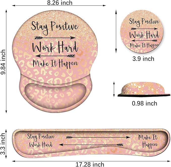 ArtSo Mouse Pad Keyboard Wrist Rest Support Ergonomic, Upgraded Cushion Mousepad Gel Memory Foam Non-Slip Rubber Base Pain Relief & Easy Typing for Home,Office, Pink Orange Stay Positive