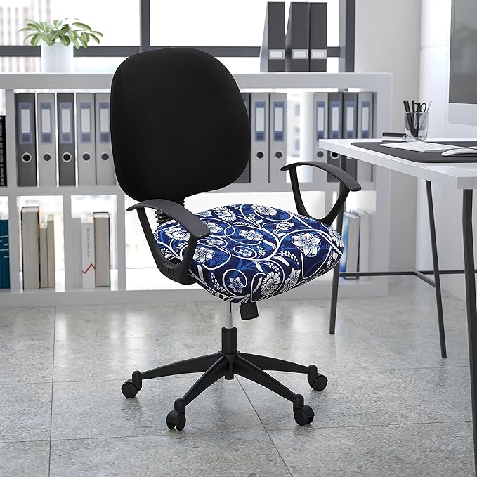 Smiry Printed Office Computer Chair Seat Covers, Stretch Fit Universal Desk Rotating Chair Cover Washable Removable Seat Cushion Protectors - Navy Blue