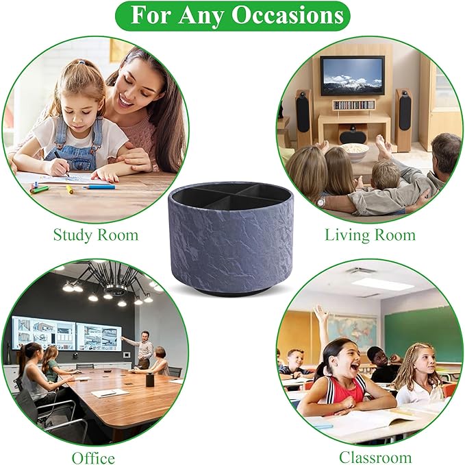 Hennaja Round Leather Art Supply Organizer,Remote Control Holder,360 Degree Spinning,Multi-Functional Pencil Holder,4 Compartments Desktop Stationary Organizer(1-Hill Blue)