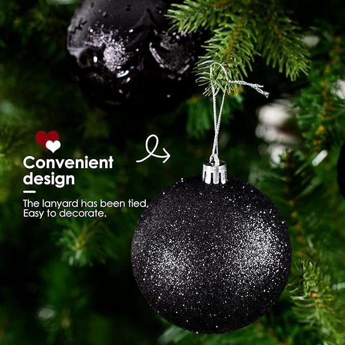 Christmas Ornaments for Xmas Trees,Black Shatterproof Christmas Ball Ornaments