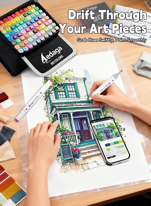 168 Colors Alcohol Markers with Free App, Dual Tip Art Markers with Kickstand Case for Artists Adults and Kids, Alcohol Based Marker for Coloring Painting Sketching and Drawing, Great Gift