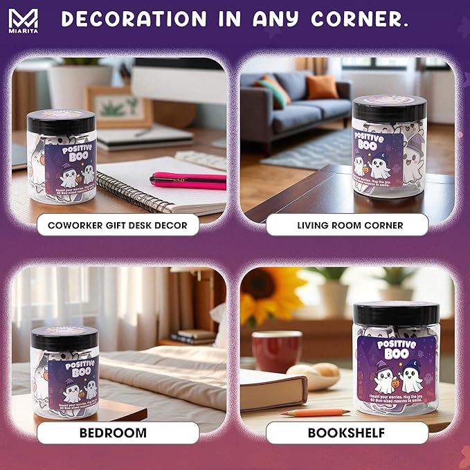 Positive Ghost Affirmation Jar ā 60 Funny Emotional Support Ghosts Notes, Boo Basket Stuffers for Women, for Women,Teens, Tween, Halloween Decor, Cute Halloween Basket Stuffers Idea