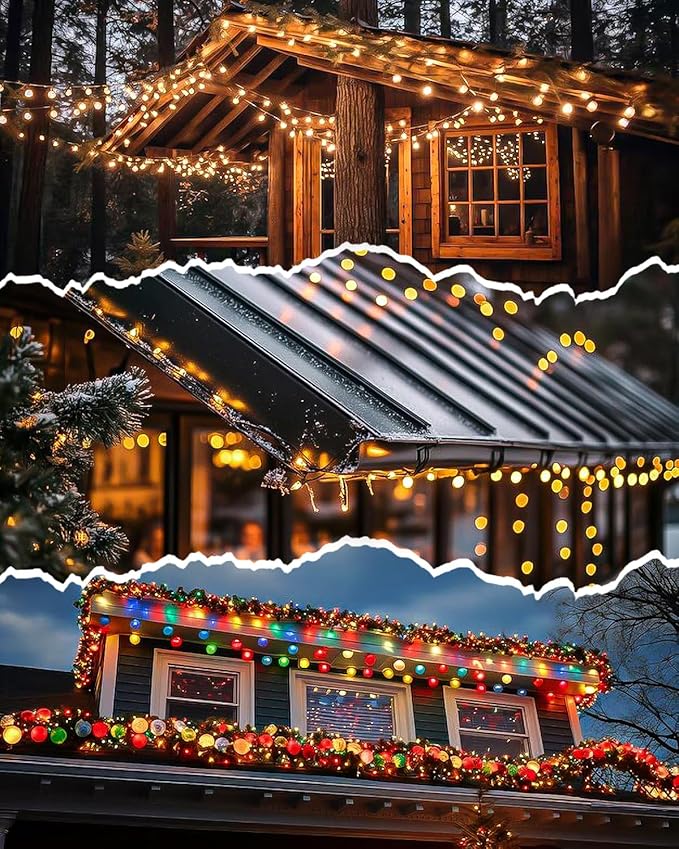 Gutter Clips for Hanging Outdoor Lights: 50 Pcs Metal Christmas Light Clips for outside String Lights - Weatherproof Gutter Clips for Xmas Halloween Seasonal Rope Mini Decoration Lights