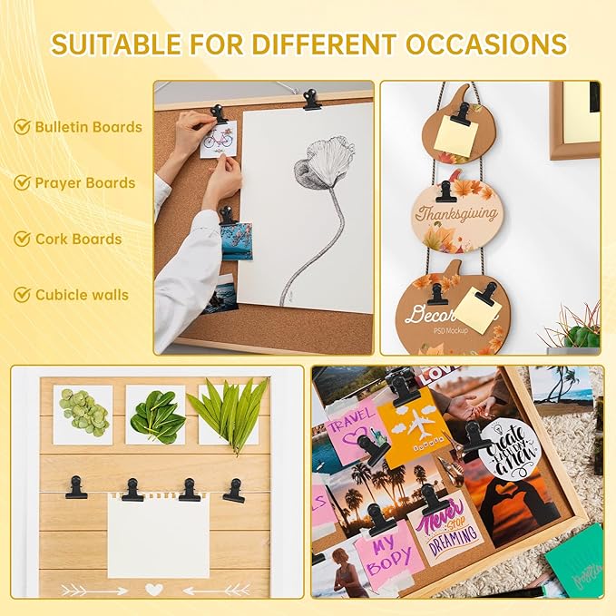 60 Pieces Push Pin Clips, Metal Clothes Pushpin with Clip, Black Clip Push Pins, Push Pins for Bulletin Board Wall Cubicle Cork Boards for Paper Picture Poster Hanging in Home Office Classroom