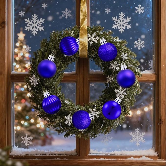 Set of 24 Small Blue Christmas Ornaments Balls for Christmas Tree, 1.2 inch Mini Blue Ornaments for Mini Tree, Tiny Plastic Shatterproof Hanging Bulbs Xmas Valentine Party Indoor Outdoor Decorations