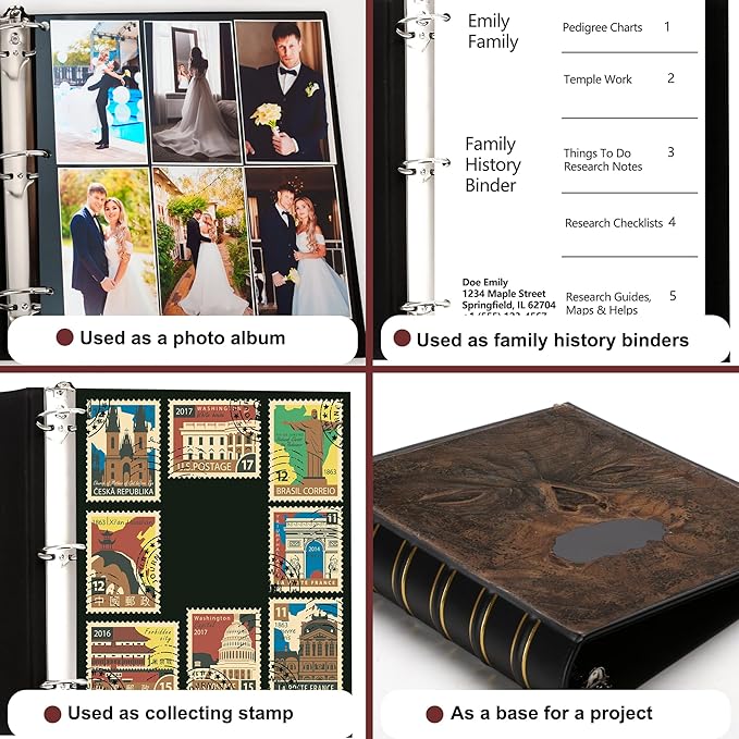 2 Pcs Vintage Hardback 3 Ring Binder 1 Inch, Professional Leather Binder 3 Ring, Three Ring Binders Fits 8.5 x 11, D Ring Binders for Home, School and Office- (1 Black and 1 Dark Green)