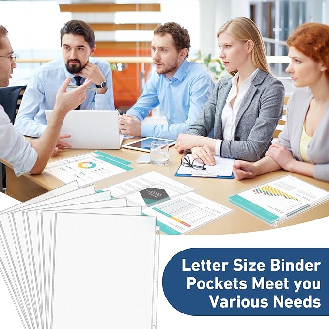 Antner 36 Pack Letter Size Binder Pockets for 3-Ring Binder Zipper Pouch Waterproof PVC Document Organizer 3-Hole Loose Leaf Folders File Sleeves Storage Bags Side Loading for Business Office Supplies