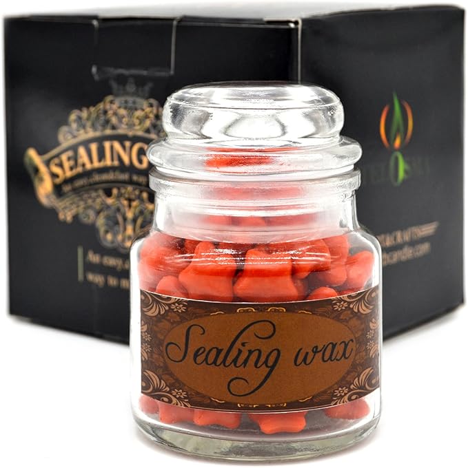 TELOSMA 100 Stars Shape Sealing Wax Beads in Glass Jar, Making Wax Seals for Wedding or Event Party Invitation, Thanks Card Envelope, Gift Wrapping - Orange