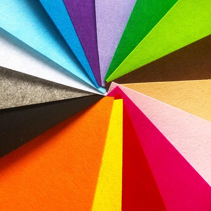 flic-flac 16PCS 8 x 12 inches (20 x 30cm) Assorted Color Felt Fabric Sheets Patchwork Sewing DIY Craft 1mm Thick