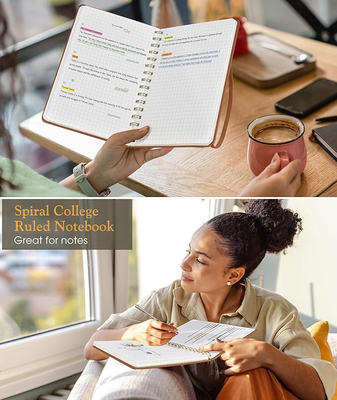 Graph Spiral Journal Notebook, A5 Hardcover Spiral Journals for Women Men, 100 GSM Graph Paper Notebooks, 150 Pages Spiral Bound Grid Notebook for Writing Note Taking Work 5.75" x 8.38", Brown