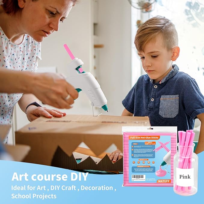 MATUFF Pink hot Glue Sticks Full Size 0.43” Dia x 8” Long, 52 pcs Hot melt Adhesive Glue Sticks, All-Purpose Colored Glue Gun Sticks for Christmas Decoration Crafts Arts School Home Repair Bonding