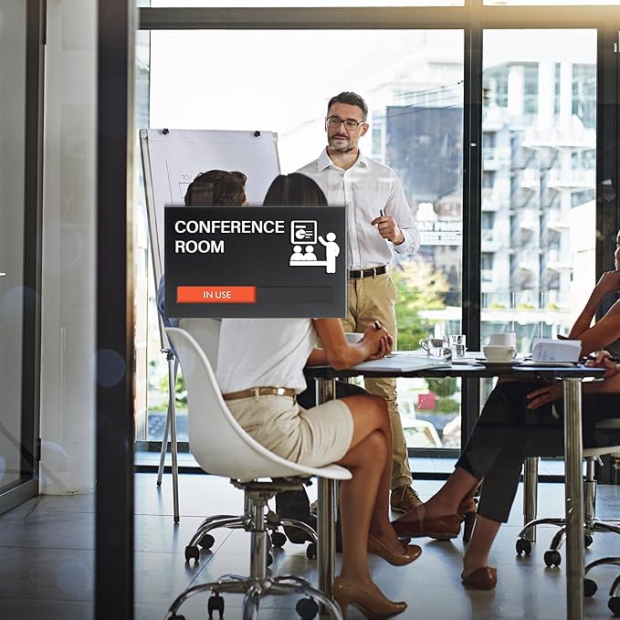 Conference Room Door Signs for Office, Meeting In Progress Door Sign, In Use Available Slider Indicator Tells Whether Room Vacant Or Occupied