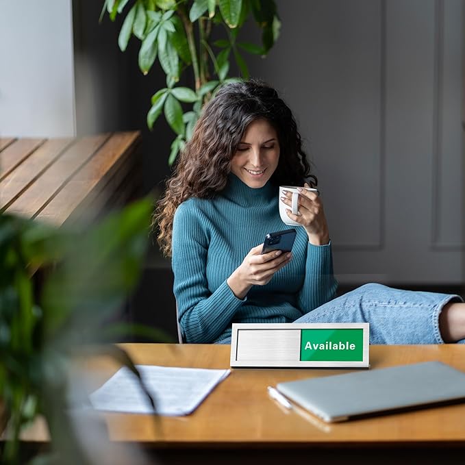 Do Not Disturb Sign for Office, Office Desk Signs with Slider, Acrylic Privacy, Slider Desktop Sign, 9.75" x 3" Brush Silver