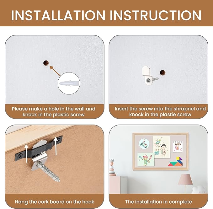 Bulletin Board Cork Board with Linen, 100% Wood Framed 30" x 20" Bulletin Board Decorations, Pin Boards for Walls, Wall Mounted Fabric Picture Board with 10 Pushpins for School, Home & Office, Natural