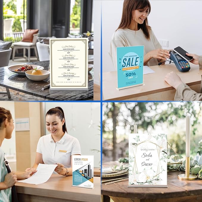 10 Pack Acrylic Sign Holder 8.5 x 11, Clear Double Side T Shape Acrylic Table Sign Stands for Display, Flyer Holder Paper Card Holder for Office Business Store Malls Restaurants