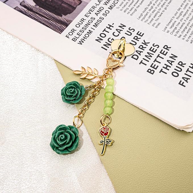 Rose Purse Charms Cute Flower Keychain With Heart Sticker Charm Chain For Kindle Colorful Bag Charms For Handbags