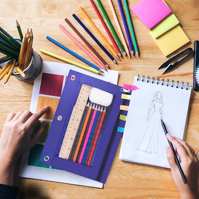 YoeeJob 60 Pack Zipper Pencil Pouch for 3 Ring Binder with Clear Window for School and Office Supplies (Blue)