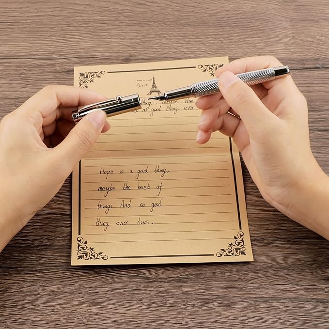 Fancy Fountain Pen Set – Fine & Medium Nibs, Includes 18 Ink Cartridges, Ink Converter, Syringe Filler, Luxury Gift for Writing, Journaling & Calligraphy,Silvery