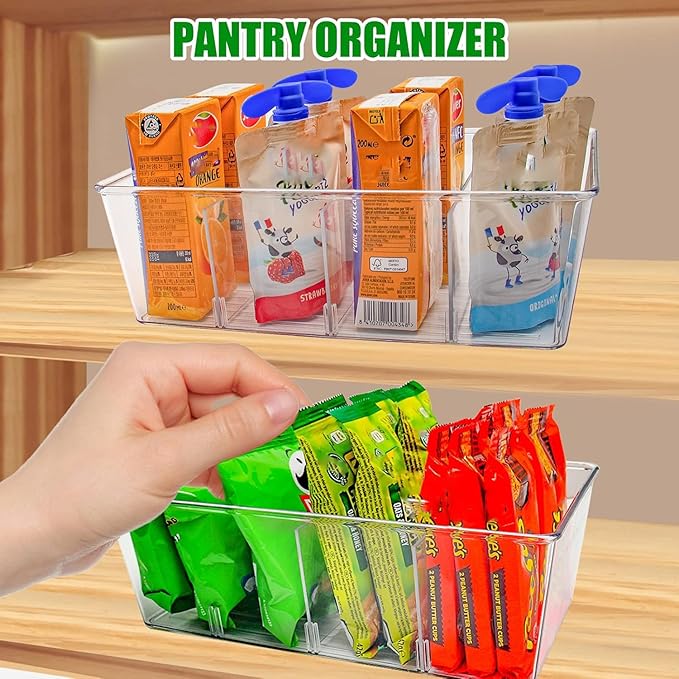 5 Pack Pantry Organizers and Storage,4 compartment Snack Containers for Kitchen,Fridge,Refrigerator Organization and Storage,Clear Plastic Bins for Spice,Tea bag,Seasoning organizer