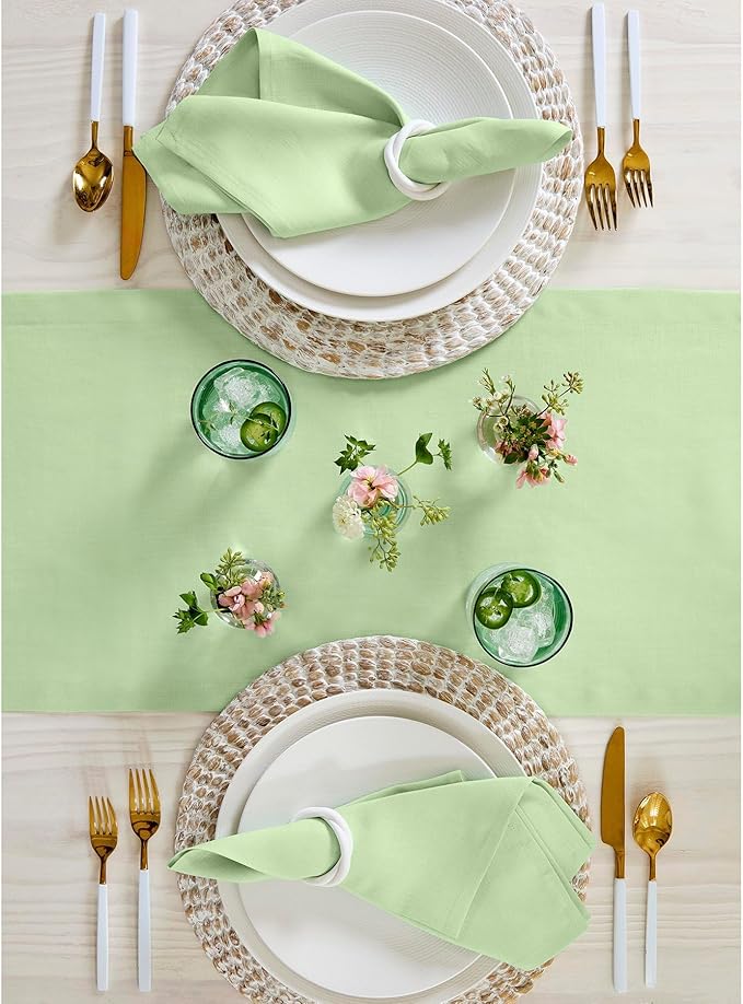 Solino Home Linen Pastel Green Table Runner 36 Inches - 100% Pure Linen Farmhouse Short Table Runner 14 x 36 Inch Ideal for Dresser and Coffee Tables - Fete