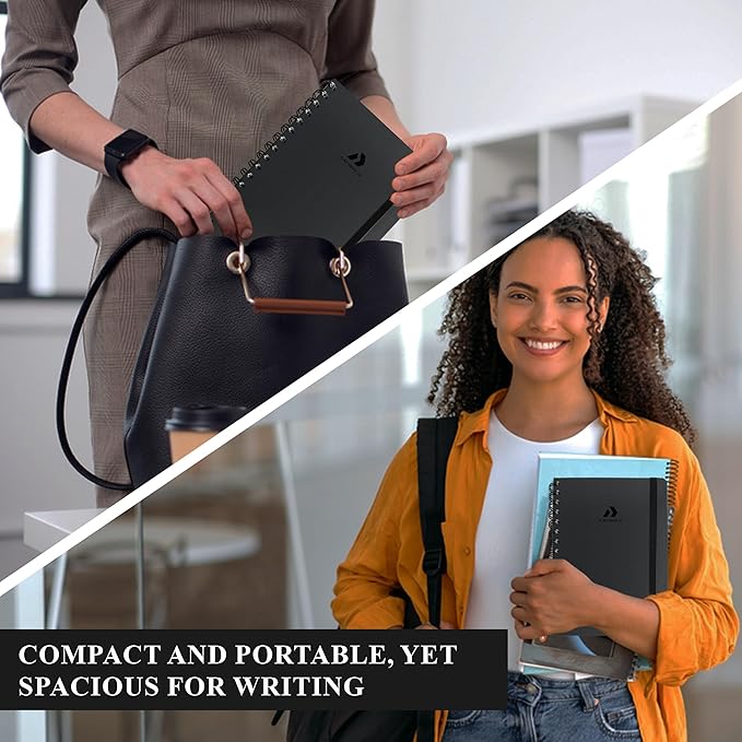 Lined Spiral Notebook Journal For Men & Women - Hardcover A5 Notebook 170 Pages, Journaling Notebooks for Work & Note Taking College Ruled Journals for Writing - Black