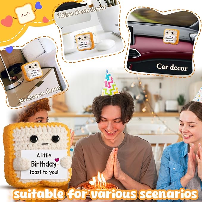 A little Birthday Toast to you - Funny Happy Birthday Gifts for Women, Men, Mom, Dad, Girls, Boys - Unique Crochet Toast Gift Card - Cute Keepsake & Desk Decor Alternative for Her, Him, Best Friend