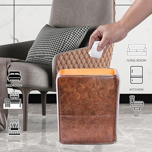 Polytree Rustic Leather Bathroom Trash Can 1.8 Gallon(7 Liter) Small Kitchen Garbage Can,Living Room Bedroom Trash Can, Decor Wastebasket for Home Office (Retro Brown)