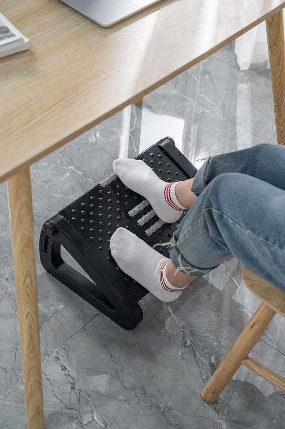 Foot Rest, Six Heights Adjustable Foot Rest for Under Desk at Work, Ergonomic Foots Stool for Under Office Desks, Under Desk Footrest with Foot Massage Roller, Chair Footrest for Leg Rests