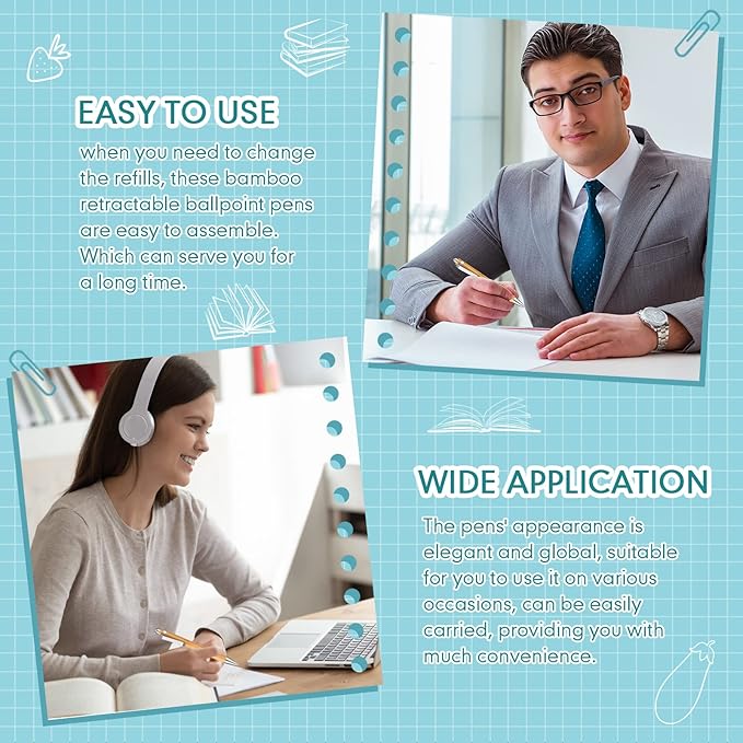 Fainne Bamboo Retractable Ballpoint Pen Engraving Wooden Black Ink 1mm Thank You Wooden Pens Writing Office School Supplies for Teacher Coworker Student Journal Graduation Gifts(20 Pcs)