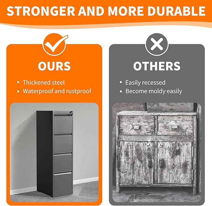 4 Drawer Metal File Cabinet with Lock Heavy Duty Lockable File Cabinets Home Office Steel Filing Cabinet Vertical File Cabinets for Legal/Letter Size File,Assembly Required