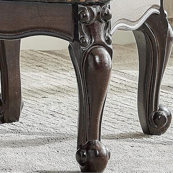 LEILISI Small Footstool Brown Leather Ottoman,Vintage Carved Upholstered Footrest, Rubber Wooden Foot Rest Stool Sofa Stool (Black-Brown)