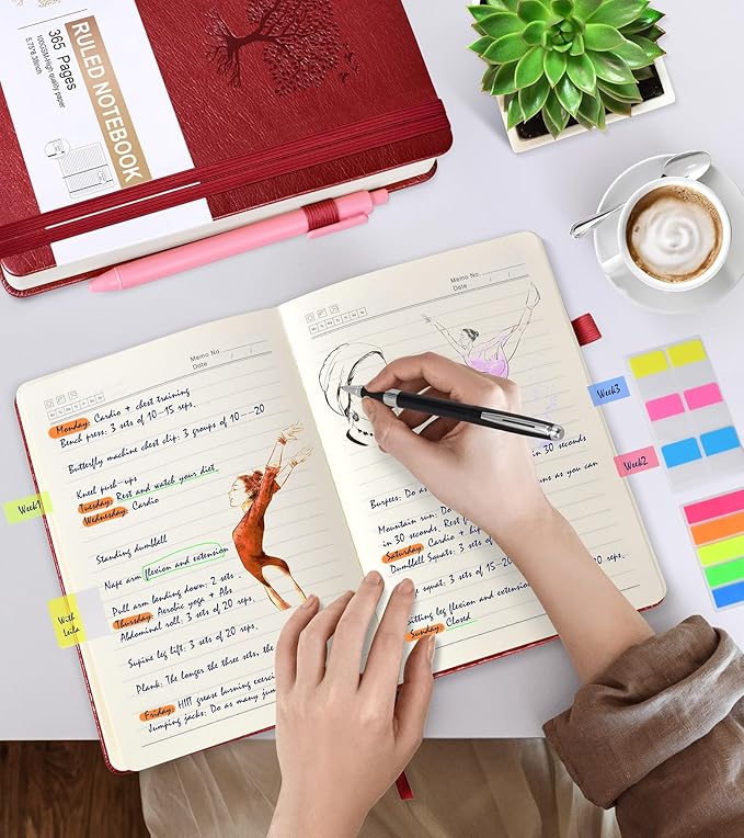 Lined Journal Notebook -365 Pages A5 Thick Journals for Writing Ruled Notebook, Hardcover Leather Journal for Women Men, Daily Notebook for Work, Note Taking, 100Gsm Lined Paper(5.7'' X 8.3'' Wine)