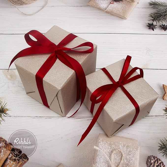 Ribbli Double Faced Scarlet/Dark Red Satin Ribbon,1/2” x Continuous 25 Yards,Use for Bows Bouquet,Gift Wrapping,Floral Arrangement