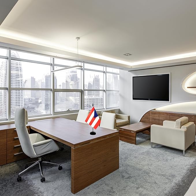 2 Pack Puerto Rico Desk Flag, International Country Flag with Solid Pole and Stand Base, Festival Celebration, Classroom Meeting Desktop Decoration