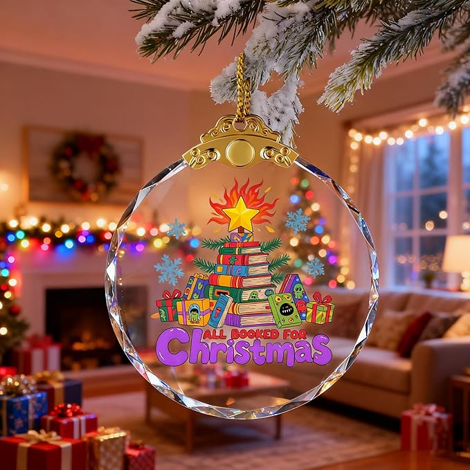 Book Ornaments for Christmas Tree Gifts for Book Lovers - Gift for Reading Lover Women - Gift Ideas for Bookworm, Women, Librarian, Nerd - Glass Ornamen