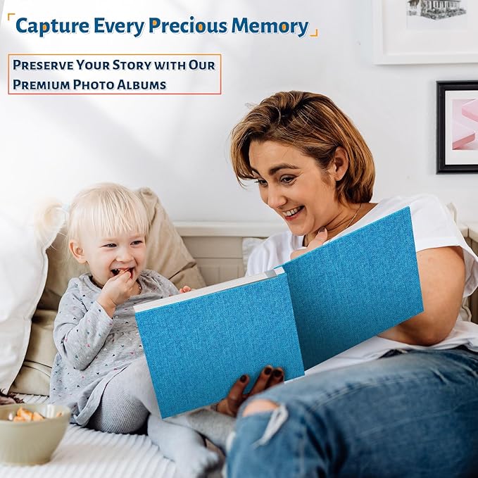 Photo Album Self Adhesive Scrapbook,60 Pages Large Photo Book for 4x6,5x7,8x10 Pictures,DIY Album for Baby Wedding Family Travel Birthday,with Metallic Pen and Scraper