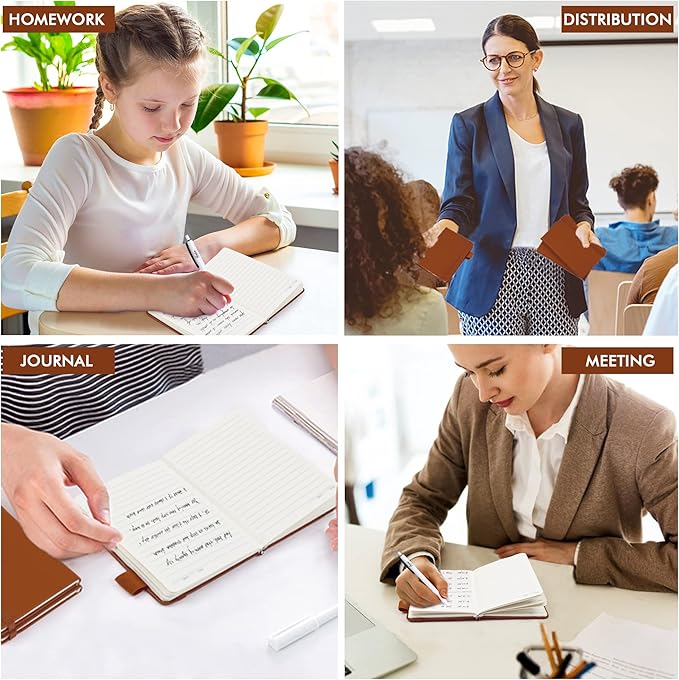 feela 6 Pack Pocket Mini Notebooks Bulk, Small Cute Memo Notepads Hardcover College Ruled Lined Journals with Pen Holder for School Business Work, with 6 Black Pens, 3.5”x 5.5”, A6, Brown