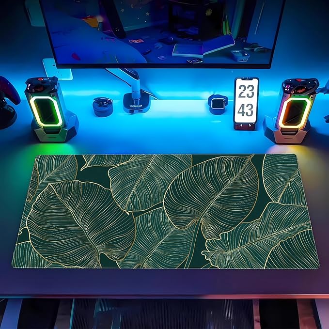 Green Desk Mat Monstera Palm Leaf Mouse Pad Large Gaming Mouse Pad XL Full Desk Mousepad Extended Keyboard Mat Big Long Mouse Mat Computer Laptop Desktop Mat Pad Desk Decor 31.5''X15.7''