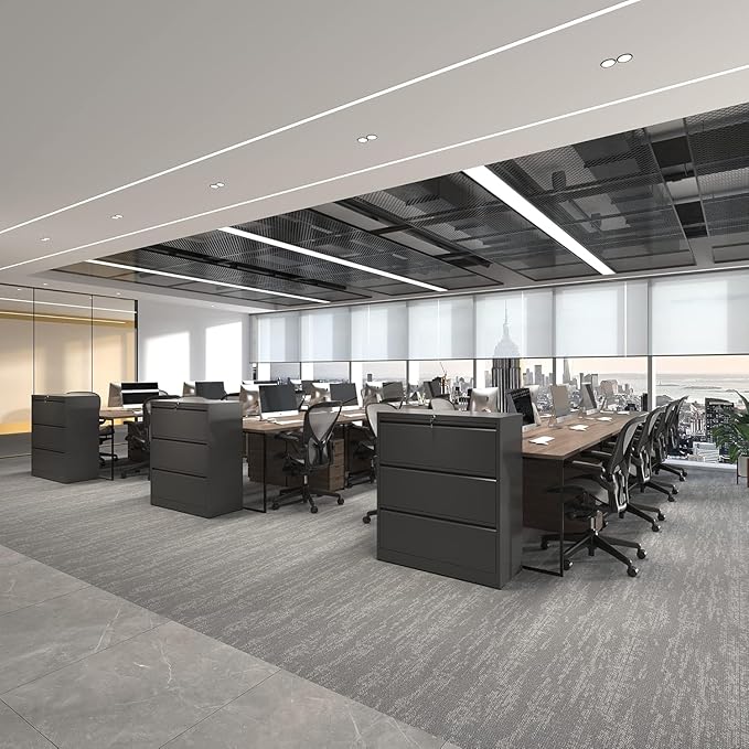 Lateral File Cabinet with Lock, 3 Drawer Metal File Cabinets for Home Office, Large Filing Storage Cabinet Printer Stand, Steel Wide File Cabinet for Legal/A4/F4/Letter Size Files, Black