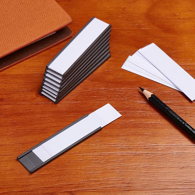 Eeoyu Magnetic Label Holders with Magnets Magnetic Data Card Holders with Clear Plastic Protectors for Metal Shelf, Whiteboard, Set of 50 (0.8 x 3 Inch)